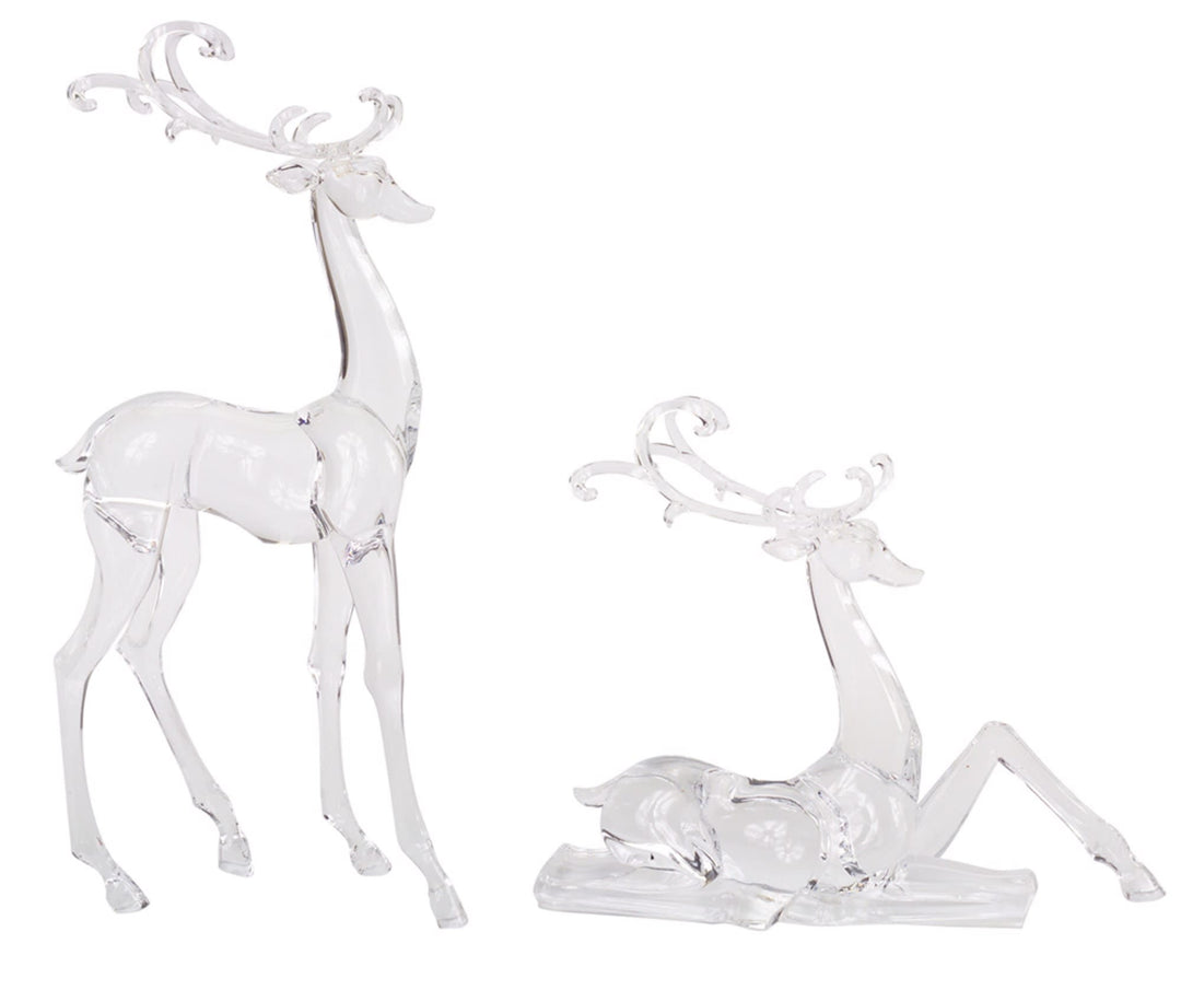 Acrylic deer figurine with a natural brown color standing upright as a decorative centerpiece.