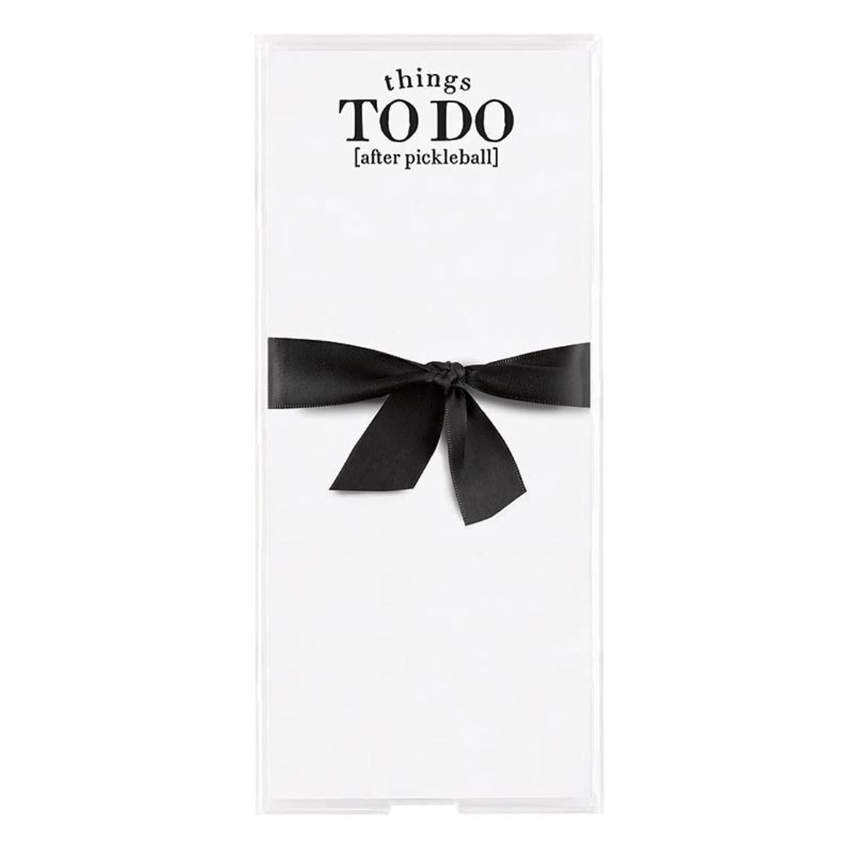 Clear acrylic notepaper tray holding loose leaf paper inserts with printed messages.