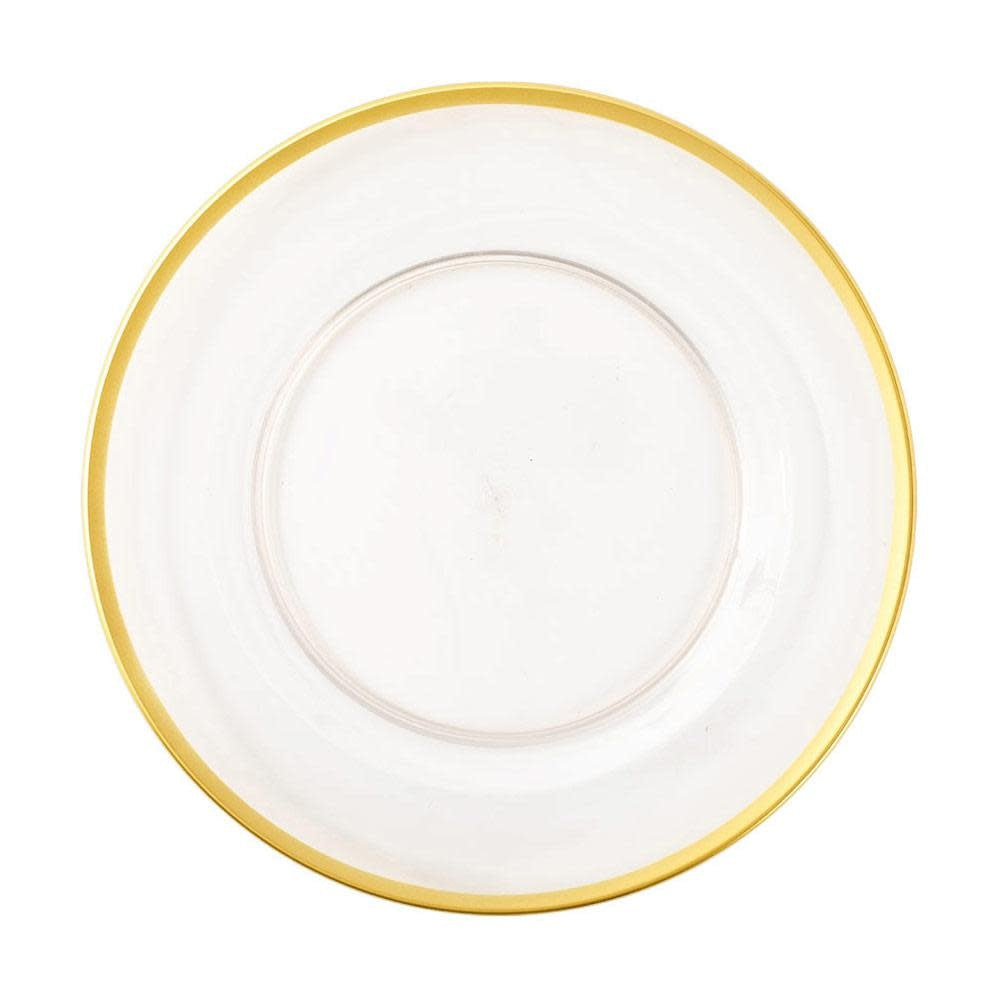 Clear acrylic plate charger with gold rim edge