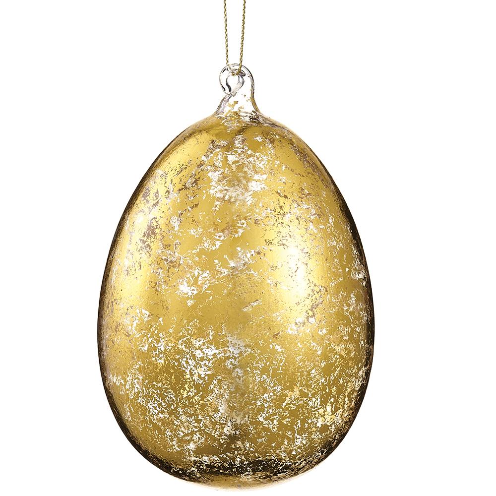 Gold antique glass egg ornament with a smooth oval silhouette.