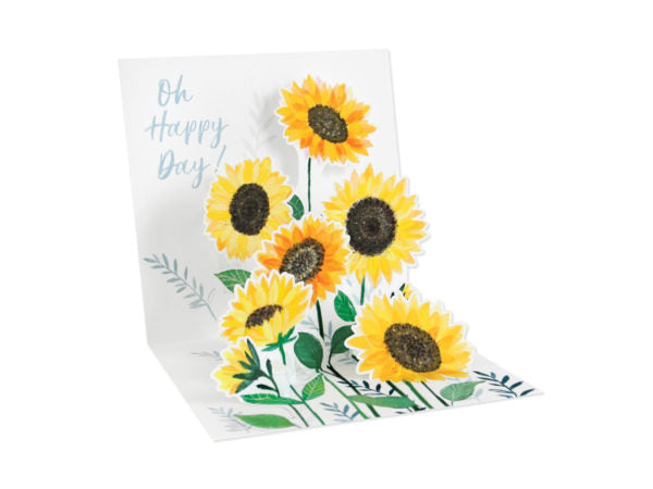 Sunflower card with sky blue foil finish inside a white envelope.