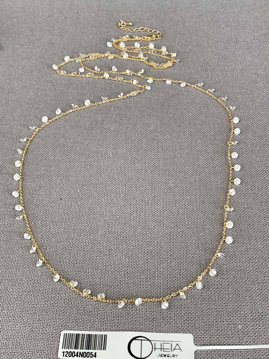 Gold finish CZ long strand necklace with lobster claw clasp
