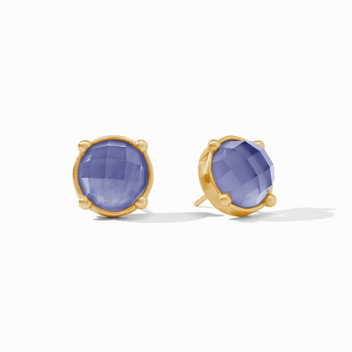 Gold honey stud earring with rose-cut glass gemstone and hammered bezel setting