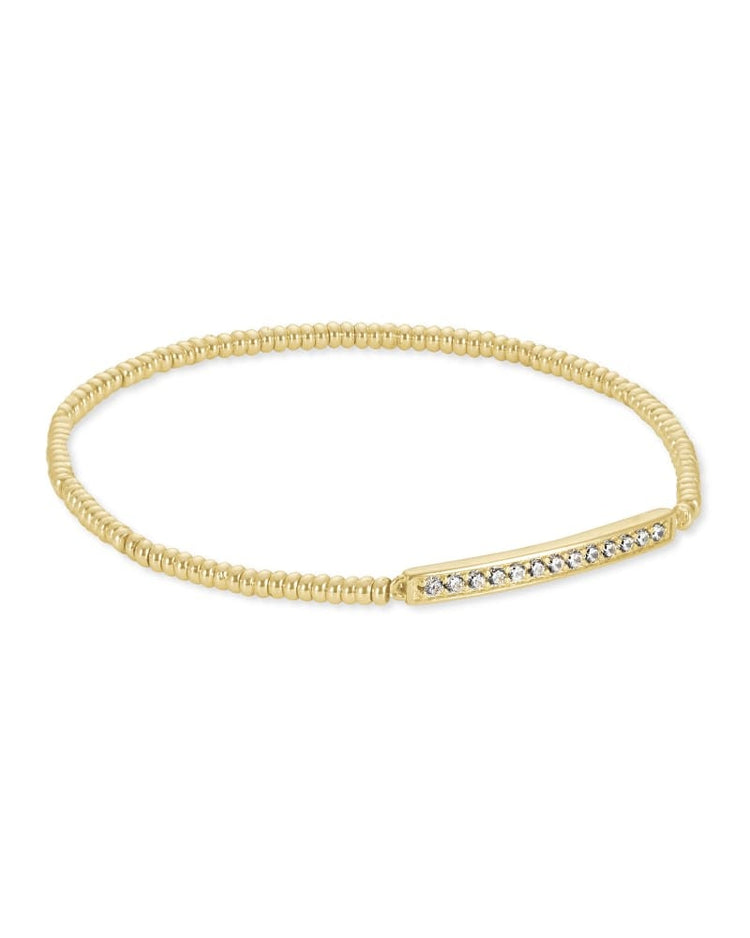 Addison stretch bracelet in silver with small clear sparkle stones on a thin band.