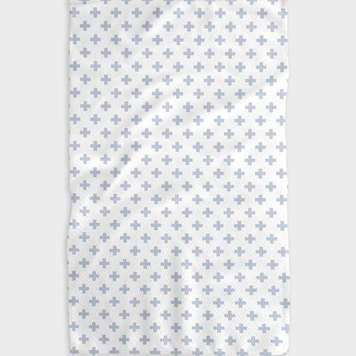 Recycled polyester waffle weave kitchen tea towel with single-sided print.