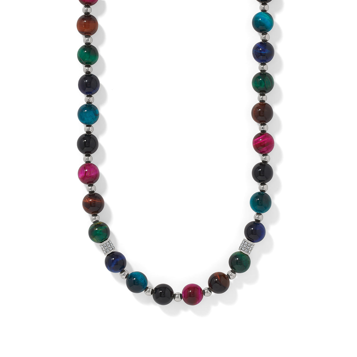 Meridian Petite Stellar Necklace with multi-colored gemstone beads and silver accents.