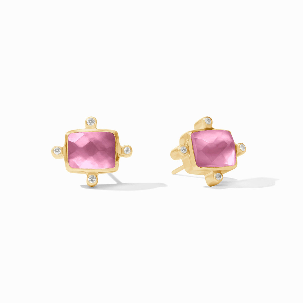 Clara Stud Gold earrings featuring cubic zirconia stones with mother-of-pearl accents on a gold-plated post.