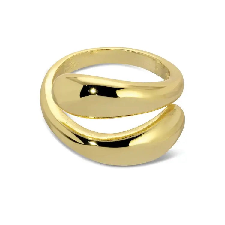 Adjustable wrap ring in gold brass with a sleek contemporary silhouette.