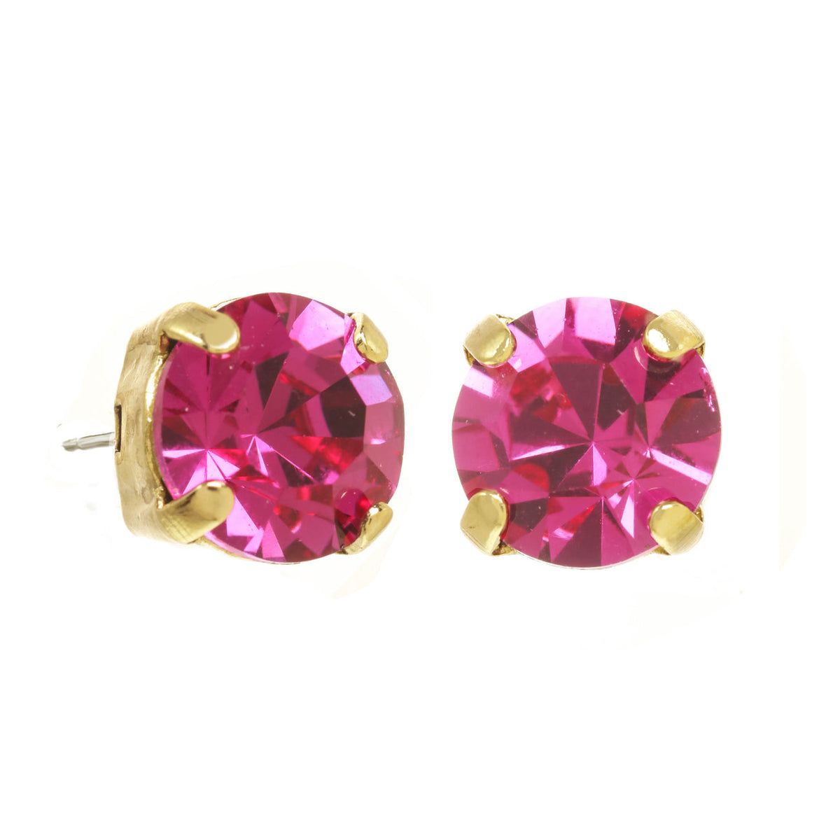 Antique gold plated brass stud earring with an 8mm clear crystal.