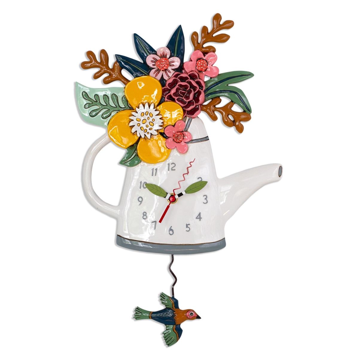 Polyresin Blossoms Clock with floral silhouette measuring 17.5 inches high.