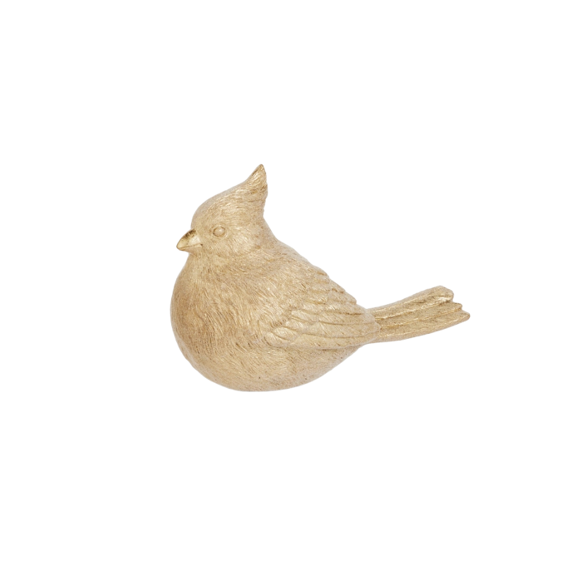 Sculpted gold resin bird figurine with a textured flocked finish and crest detail.