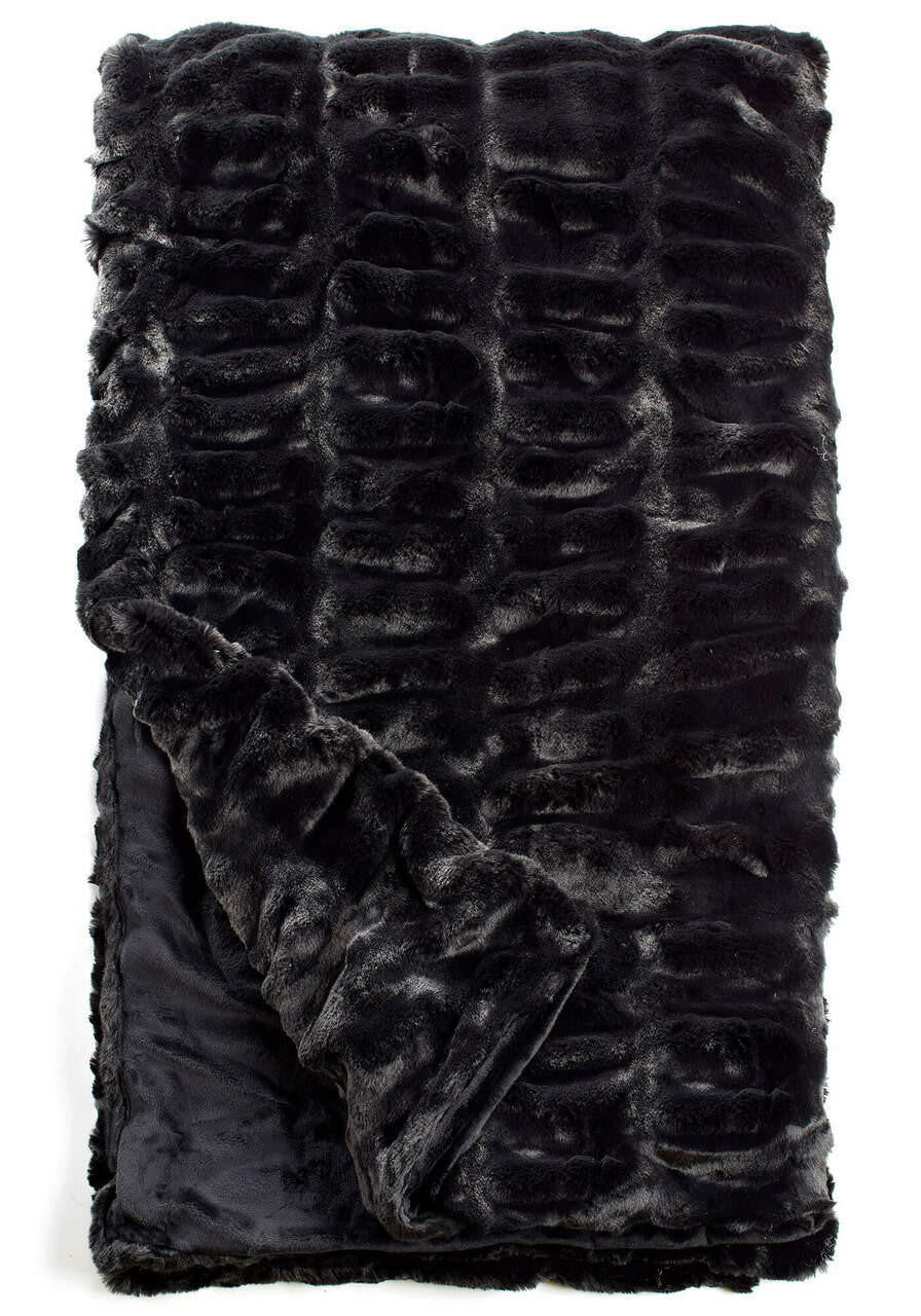 Couture Throw in Onyx Mink faux fur with a textured, ribbed pattern and velvet lining.