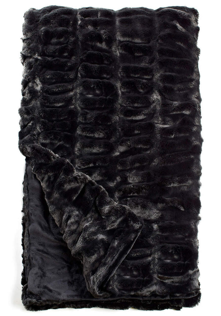 Couture Throw in Onyx Mink faux fur with a textured, ribbed pattern and velvet lining.
