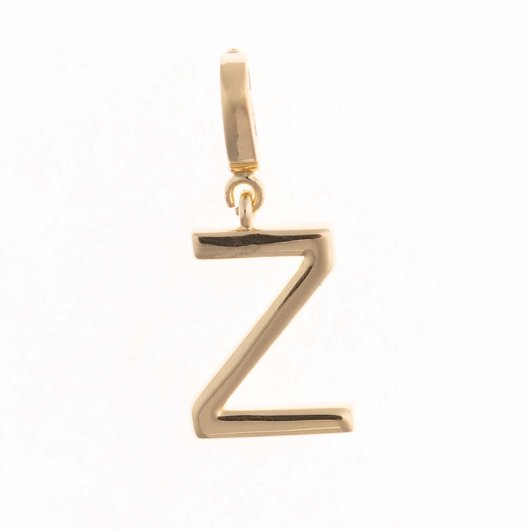 18k gold plated Tia Initial Charm featuring the letter Z with a clasp for necklaces.