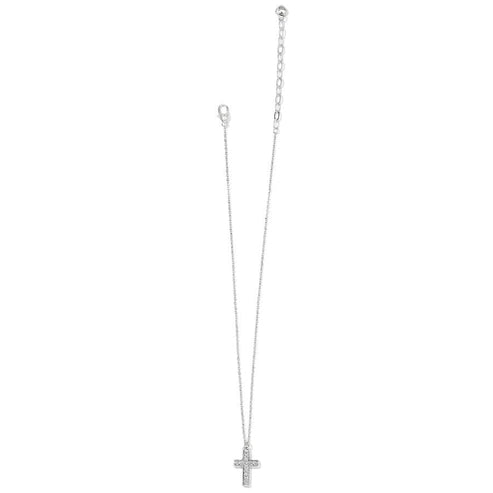 Silver plated adjustable necklace with a diamond cross pendant featuring fine quality crystal.