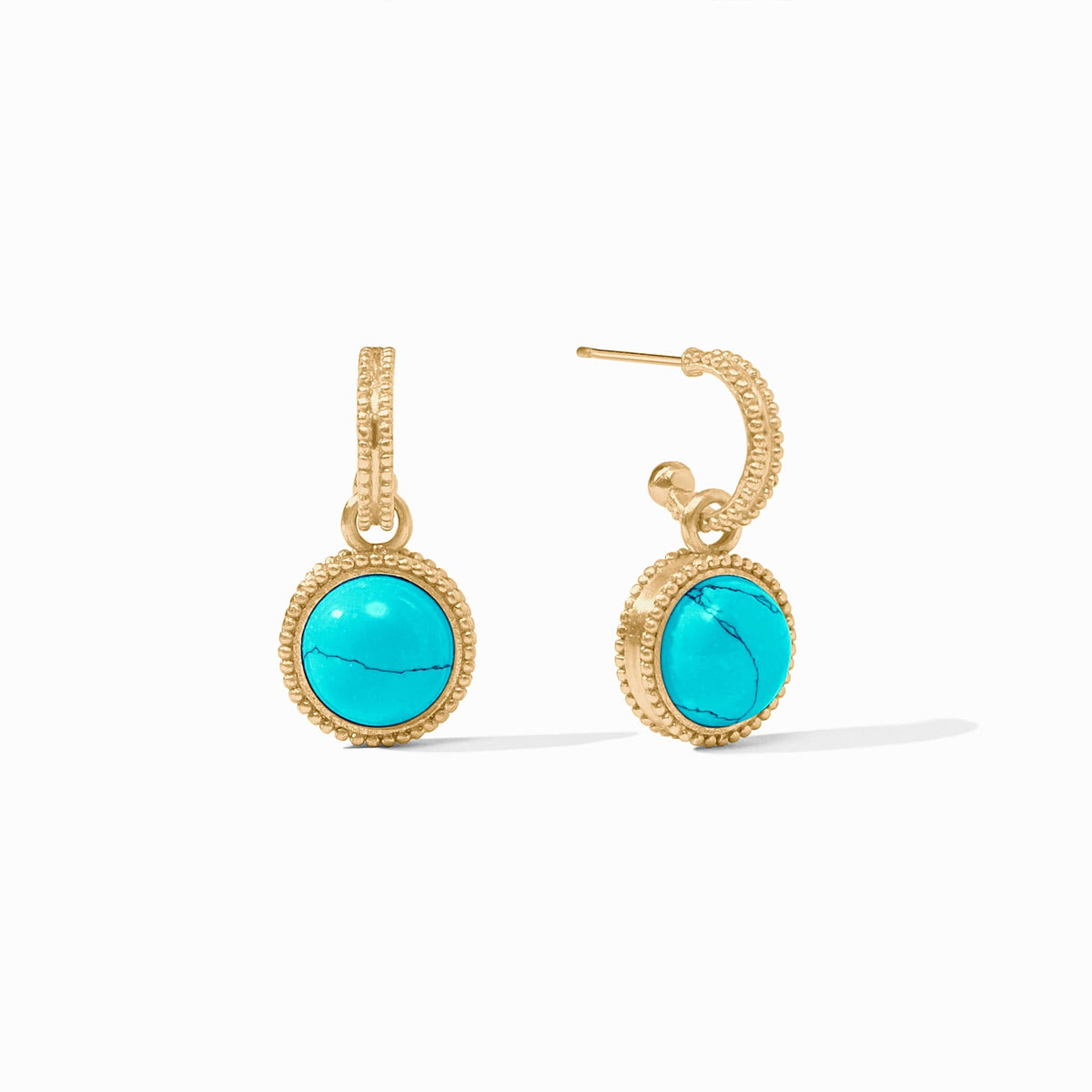 Fleur-de-Lis hoop earring with mother-of-pearl charm in gold-tone finish