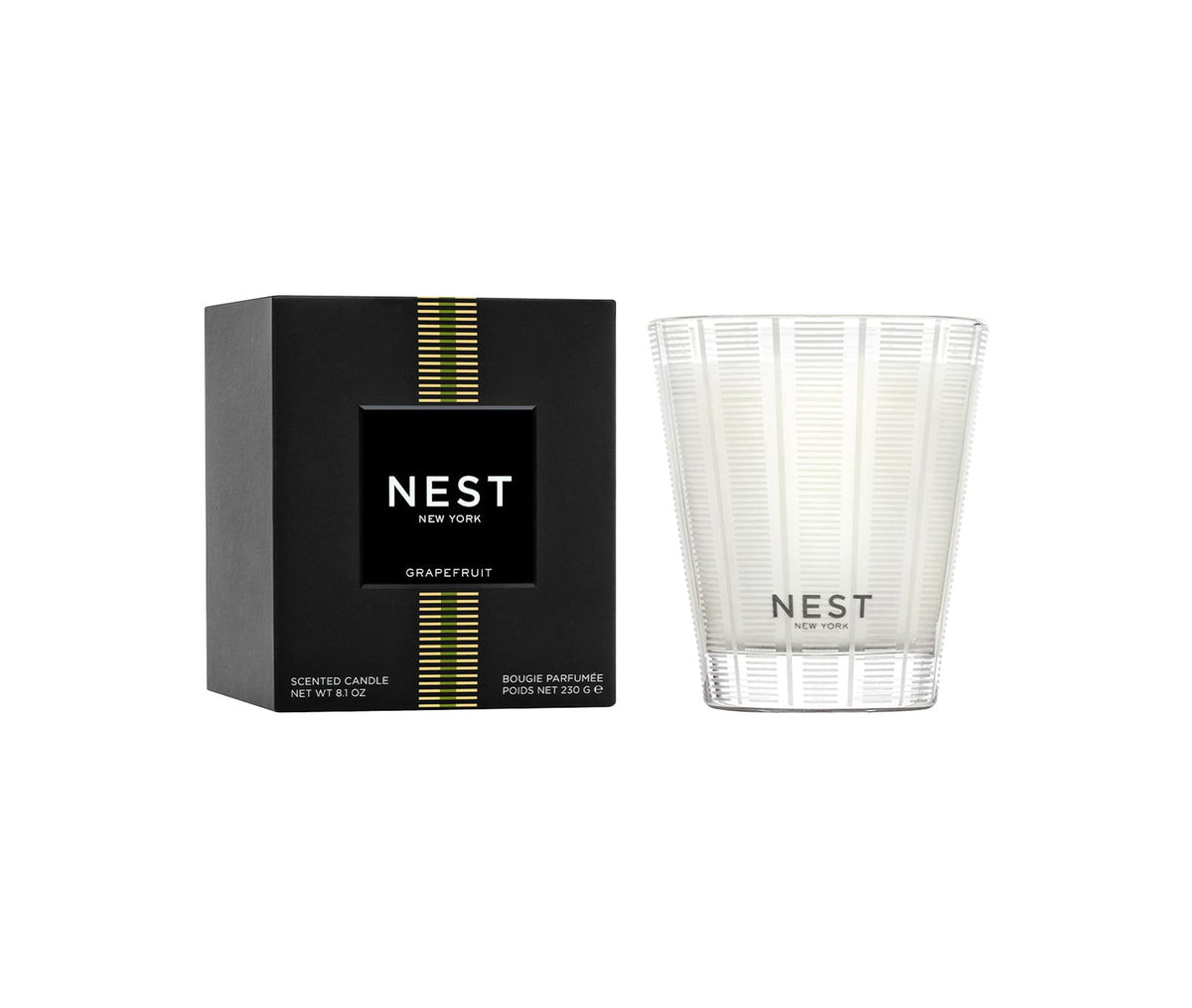 Nest Classic Candle in a clear glass jar with an off-white wax pillar.