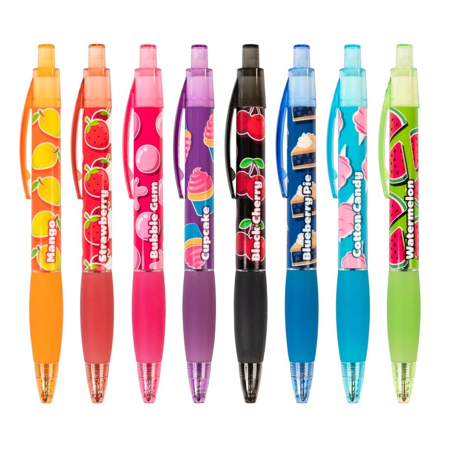 Cylinder-shaped glitter gel ink tube with a fresh scent.