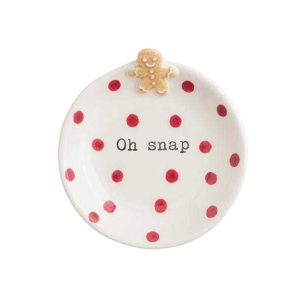 Hand-painted ceramic trinket tray with a snowman icon rim in Dolomite color