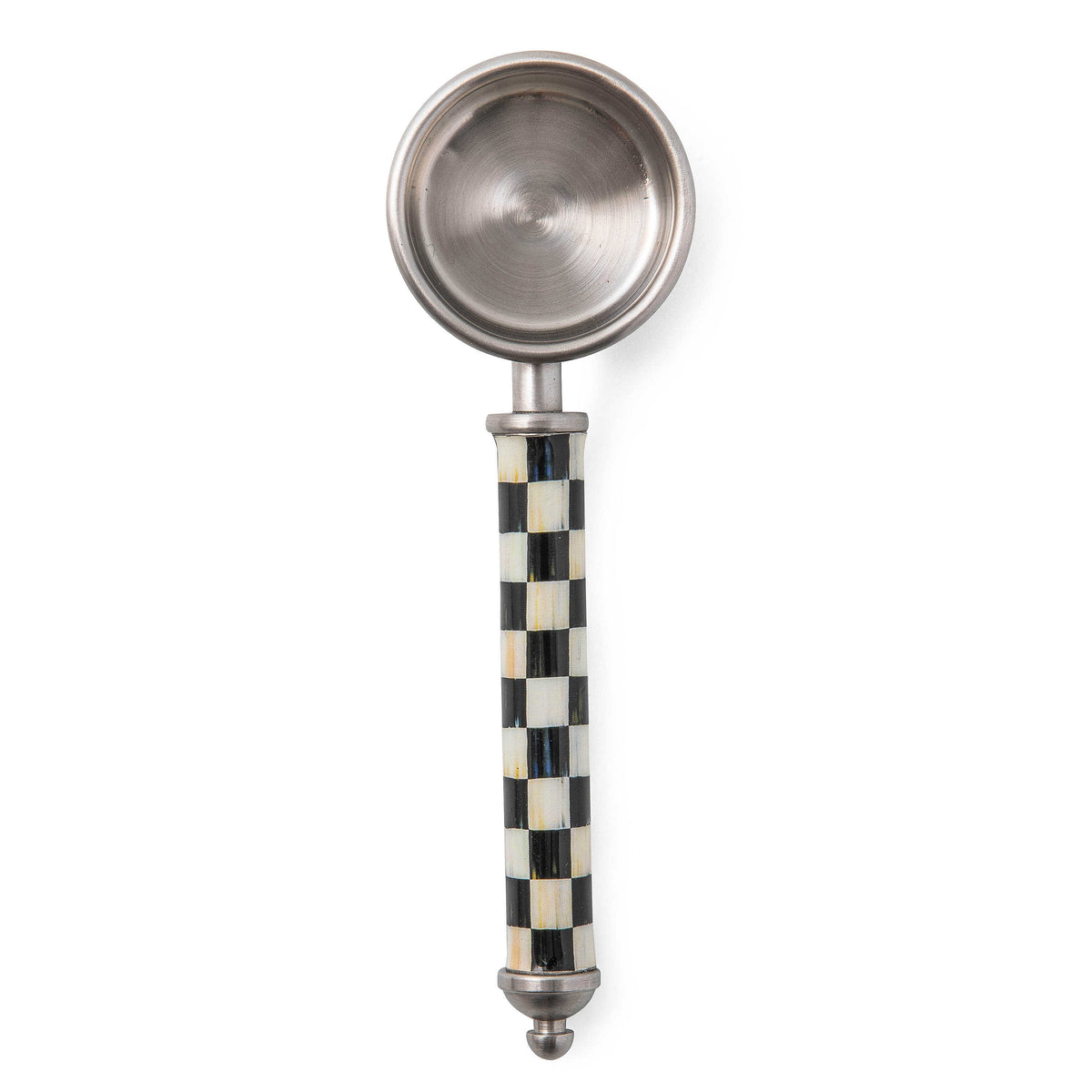 Courtly Check Supper Club Coffee Scoop with a black and white checkered handle and stainless steel.