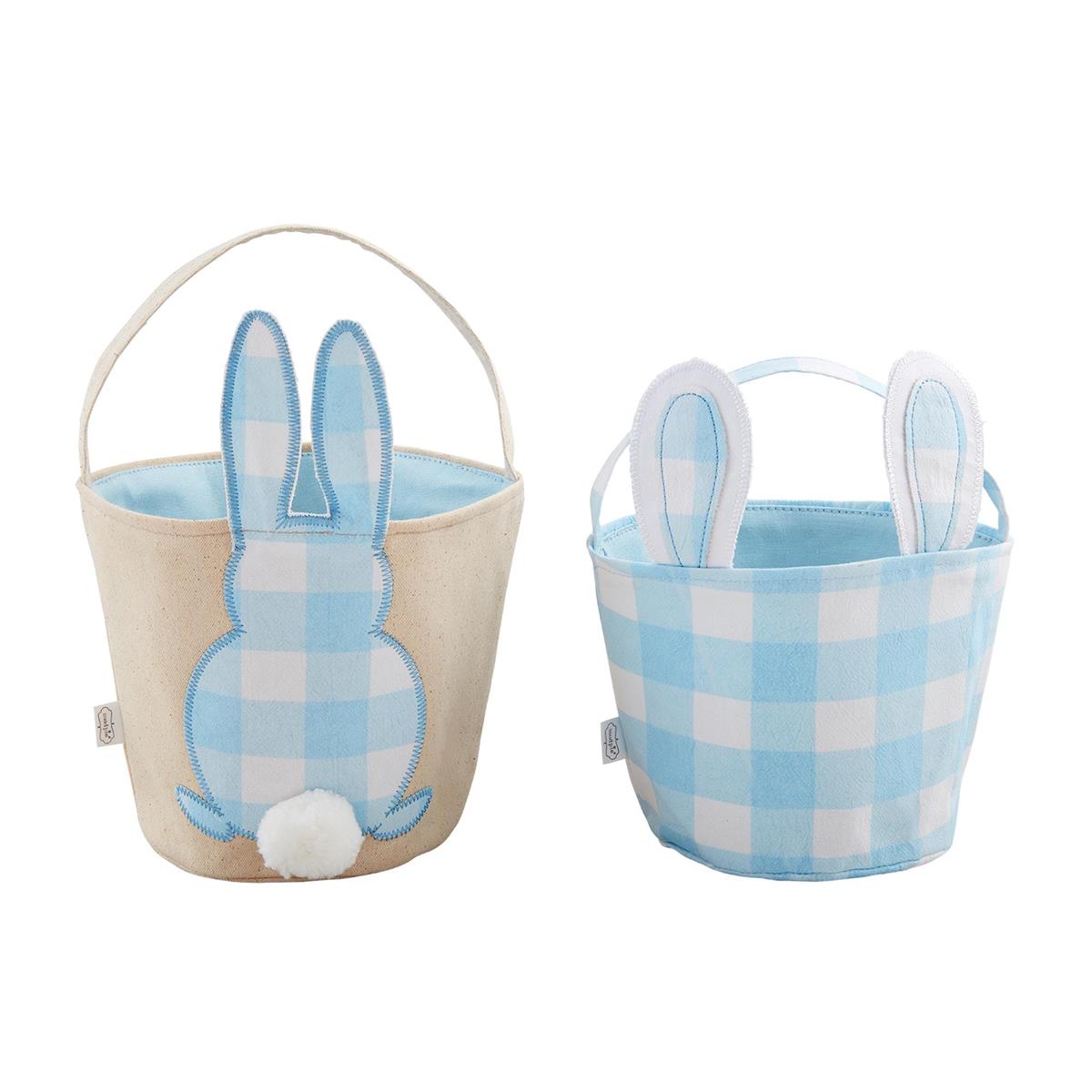 Blue checkered bunny-shaped basket with handles