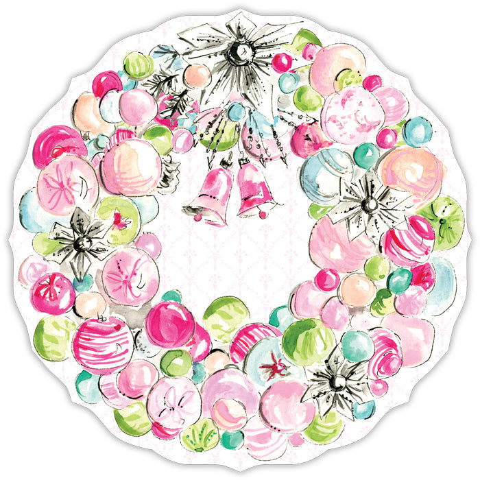 Handpainted die-cut paper placemat in octagon shape with circular silhouette.