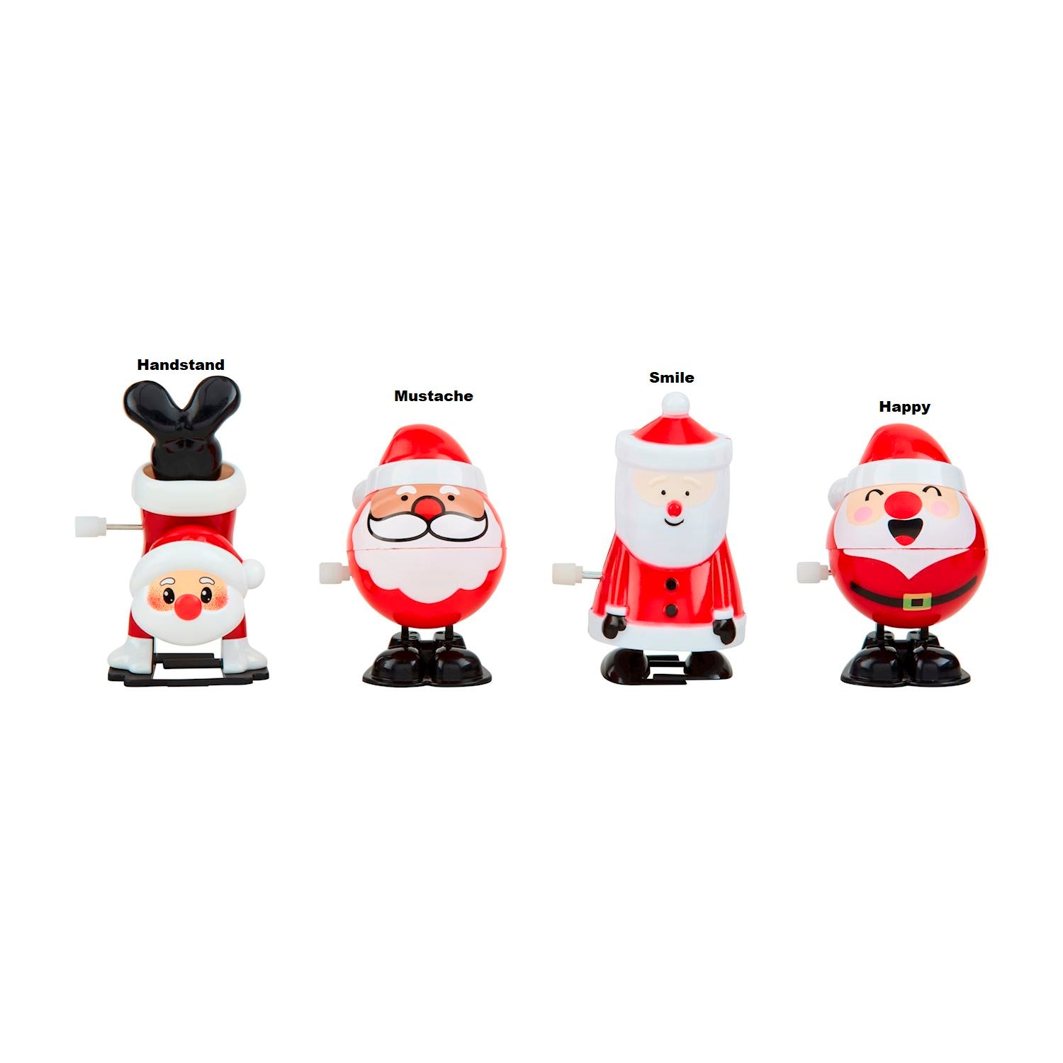 Red plastic Santa wind-up toy with white beard standing on a green base.