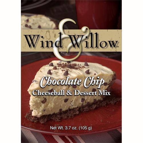 Wind & Willow Chocolate Chip Cheeseball & Dessert Mix package featuring a slice of chocolate pie.