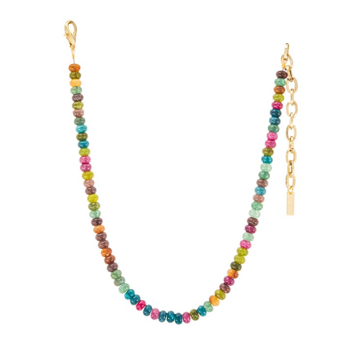 Antique gold-plated brass necklace with sparkly beads on a 14.75-inch chain.