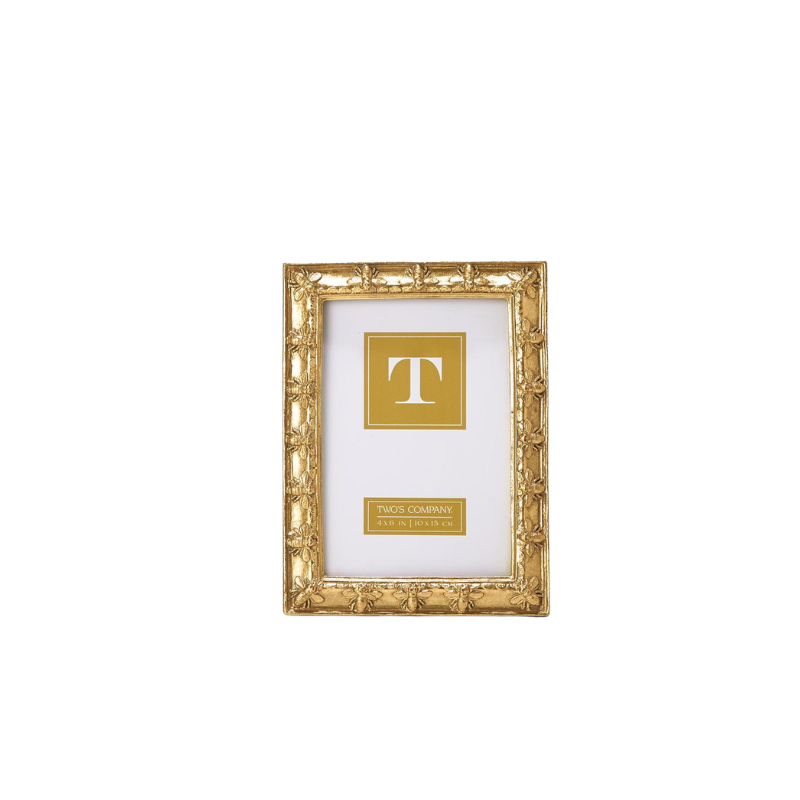 Golden Bee Photo Frame with gold leaf finish and embossed bee details, standing vertically.