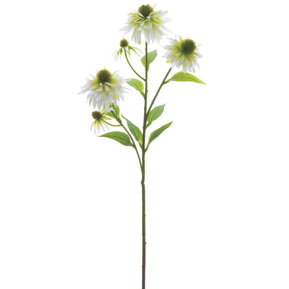 Artificial white Rudbeckia spray flower arrangement with polyester petals on wire stems.