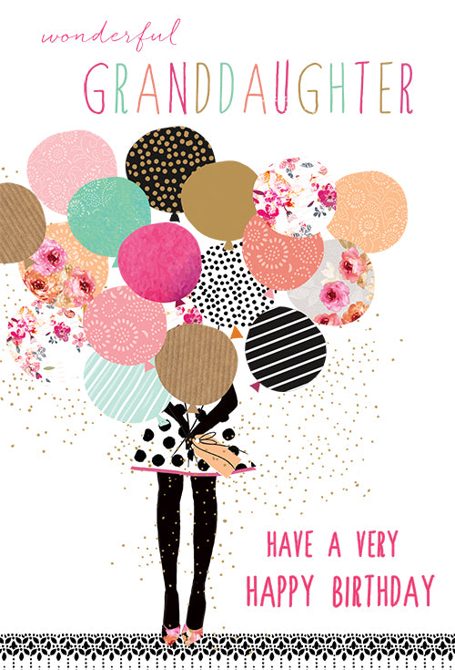 Sara Miller 'Wonderful Granddaughter' birthday card with blue text on white background.