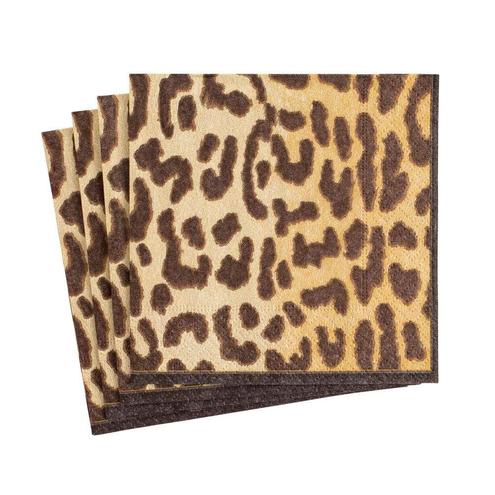 Pack of white triple-ply cocktail napkins with printed designs.