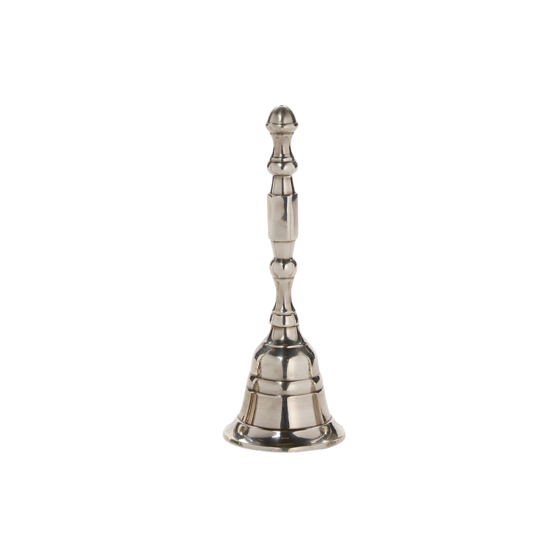 Mayfair silver-plated brass bell with a tall, decorative handle and a polished finish.