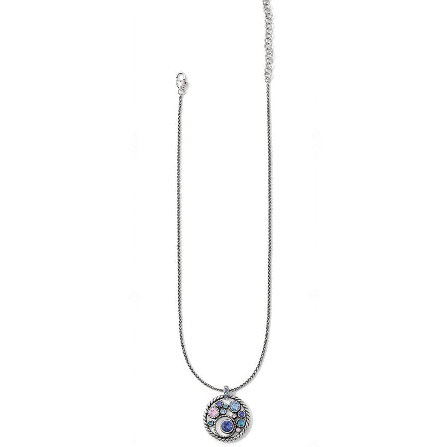 Silver plated adjustable necklace with a Tanzanite crystal pendant featuring a lobster claw closure.