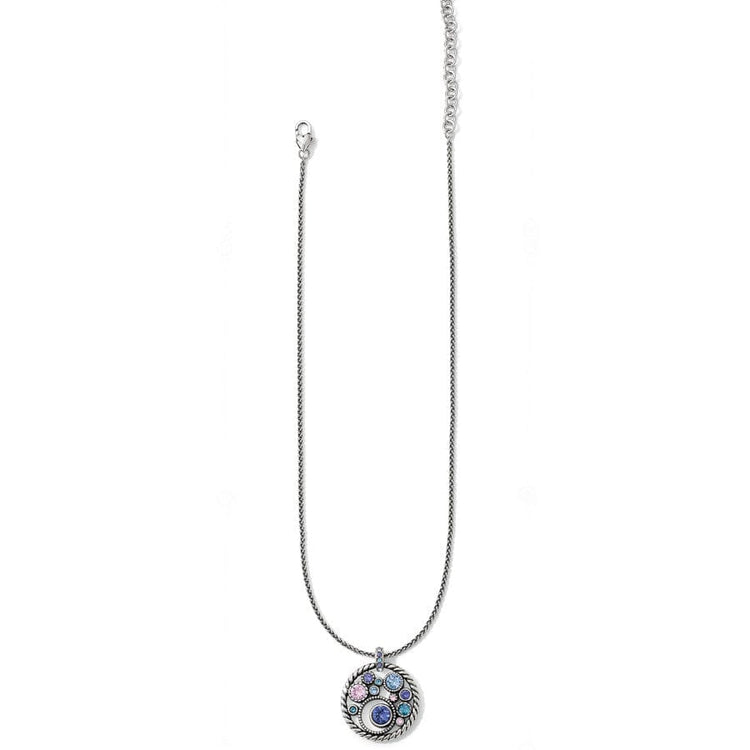Silver plated adjustable necklace with a Tanzanite crystal pendant featuring a lobster claw closure.