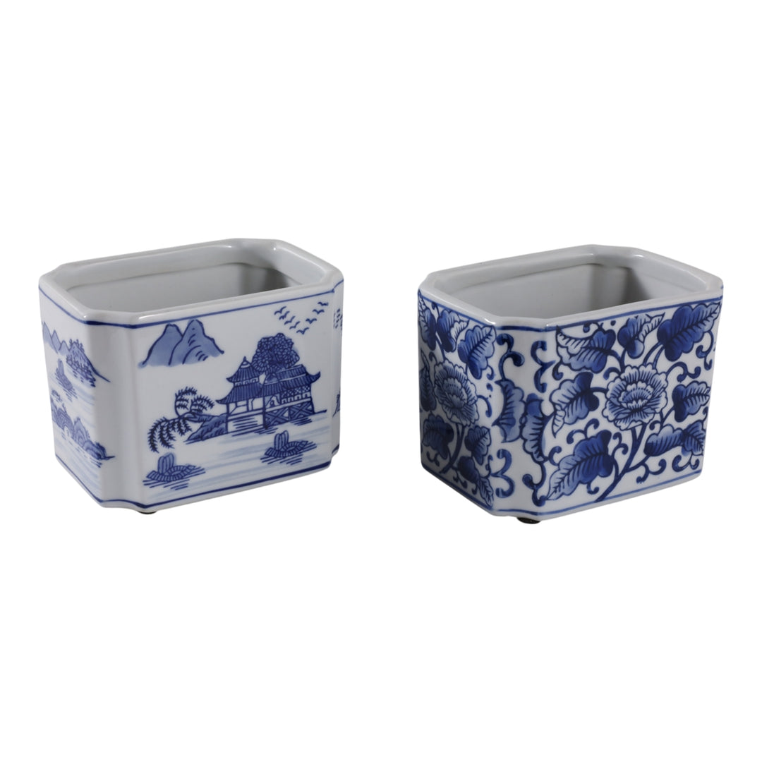 Blue/White Ceramic Rectangle Pencil Cup - Sold Individually