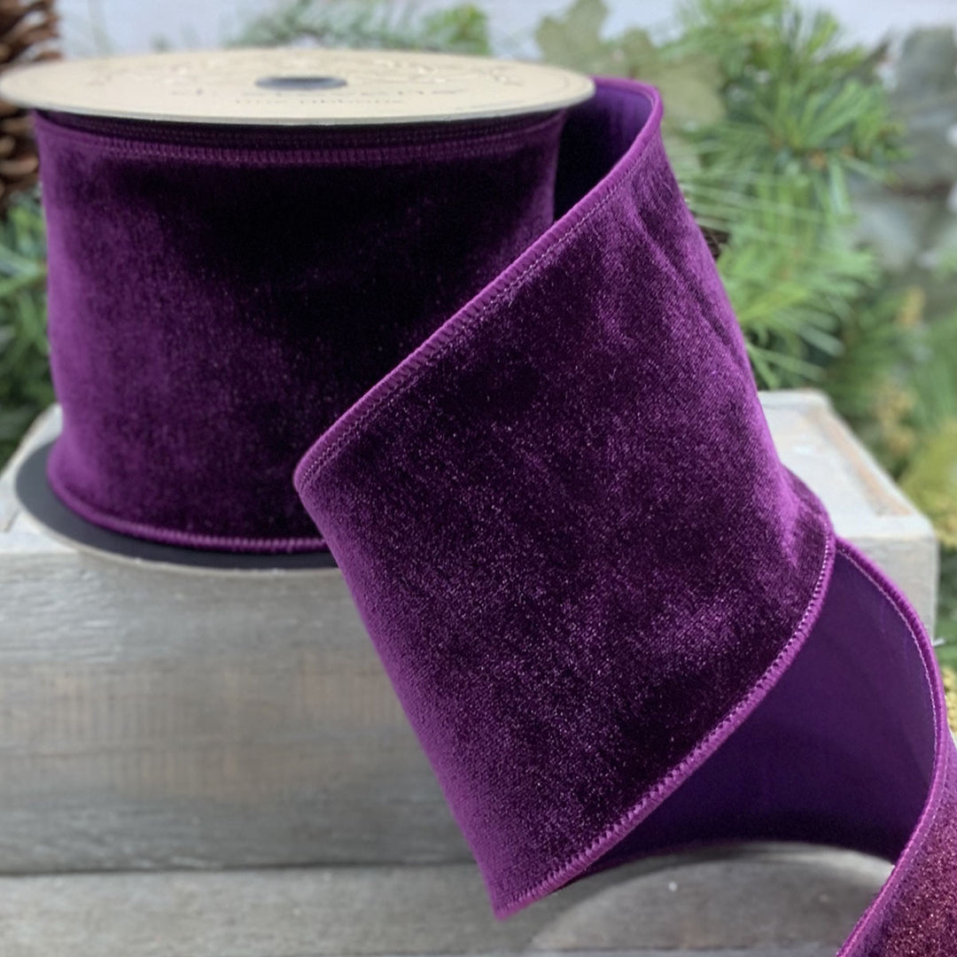 4-inch wide black velvet faux dupion ribbon with a satin back.