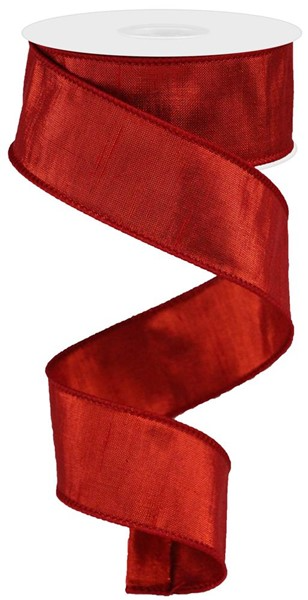 Orange copper metallic dupioni ribbon roll with a subtle sheen
