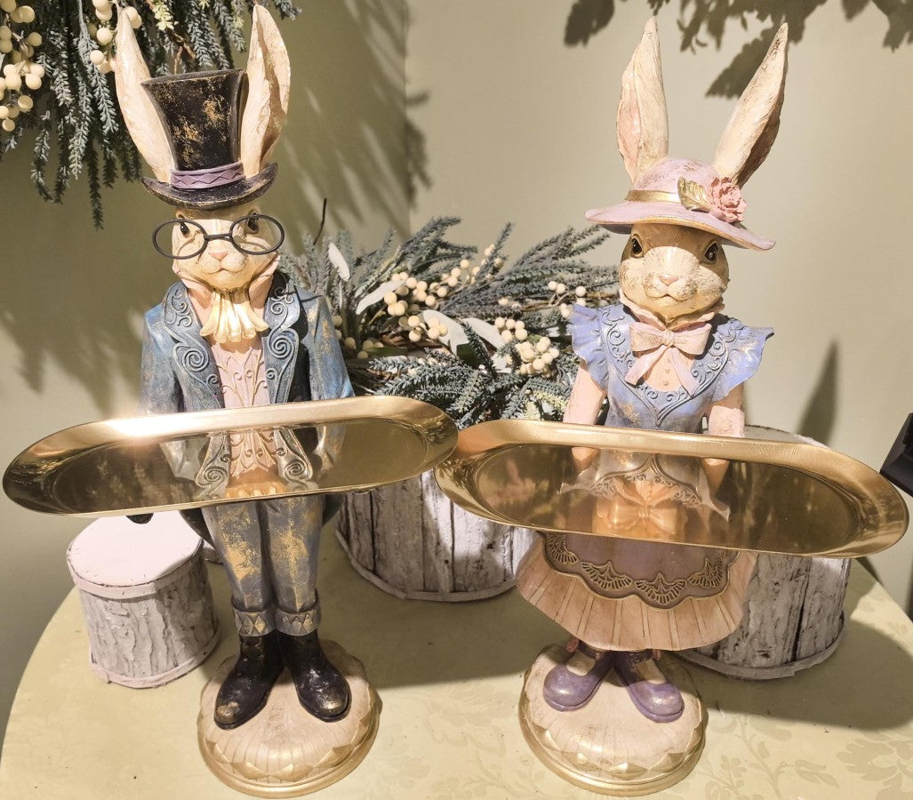 Bunny Couple & Tray in white ceramic with a whimsical bunny couple silhouette on the lid.