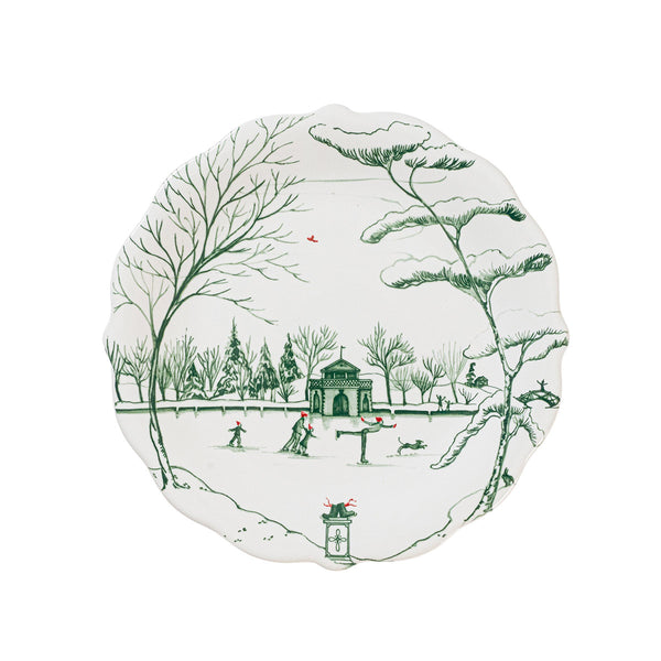 Evergreen stoneware party plate with scalloped rim