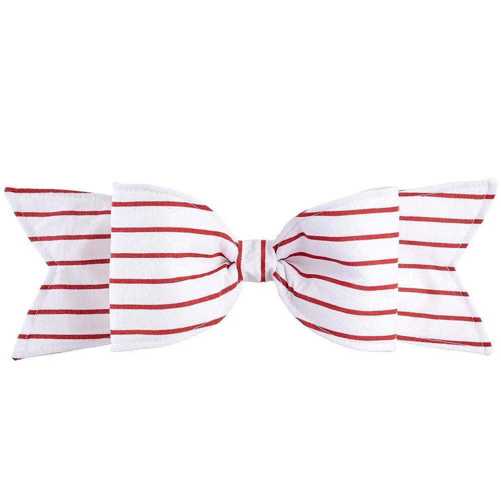 A festive 15.5-inch striped bow with clip made of polyester fabric.