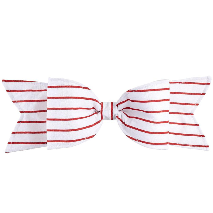 A festive 15.5-inch striped bow with clip made of polyester fabric.