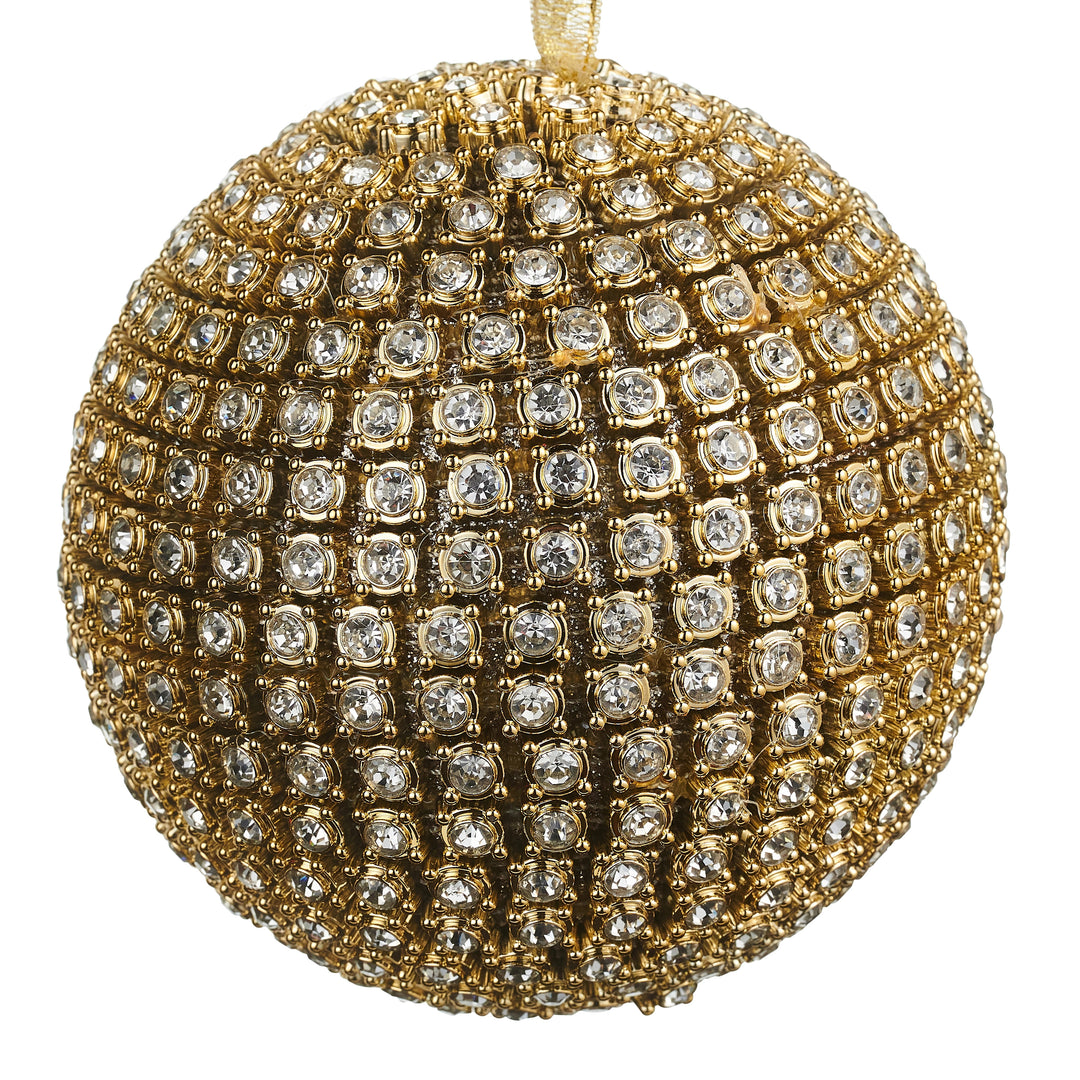 Gold Rhinestone Ball Ornament with a sparkling crystal design and gold finish.