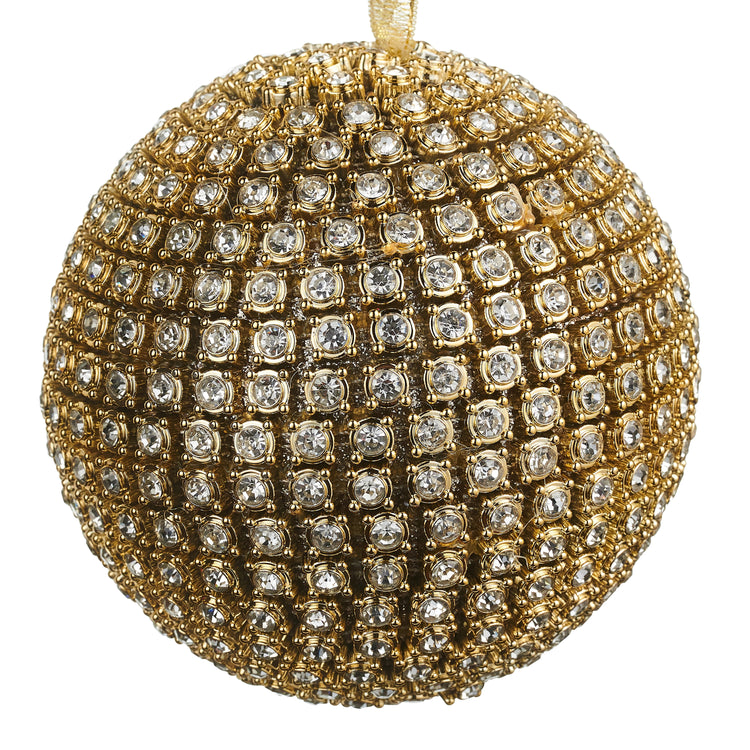 Gold Rhinestone Ball Ornament with a sparkling crystal design and gold finish.