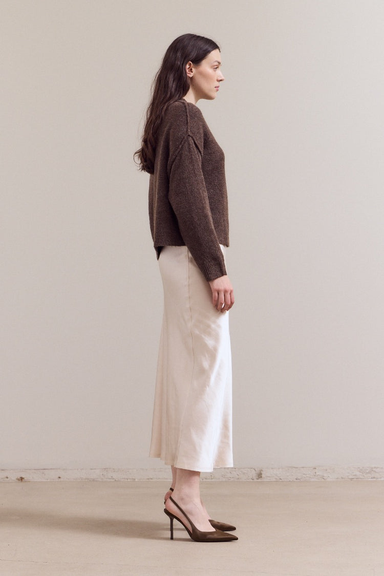 Natasha half button down sweater in soft gray knit with relaxed fit.