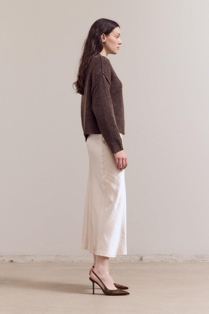 Natasha half button down sweater in soft gray knit with relaxed fit.