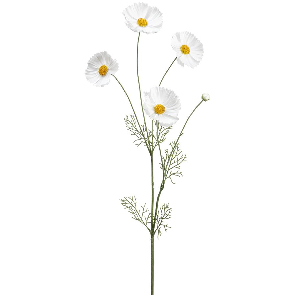 36-inch Cosmos spray white polyethylene shower curtain with polyester blend fabric.