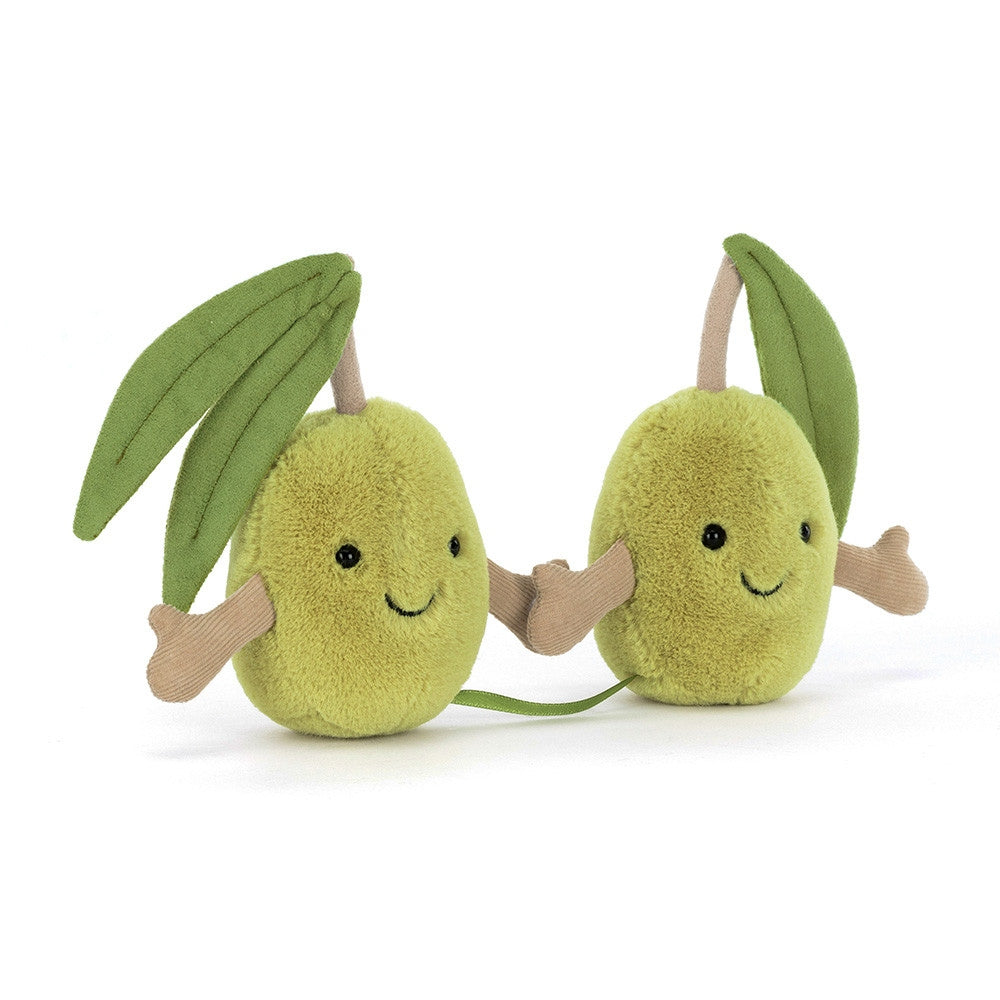 Amuseables Pair of Olives plush toy in olive green polyester with cotton exterior and PE bean filling.