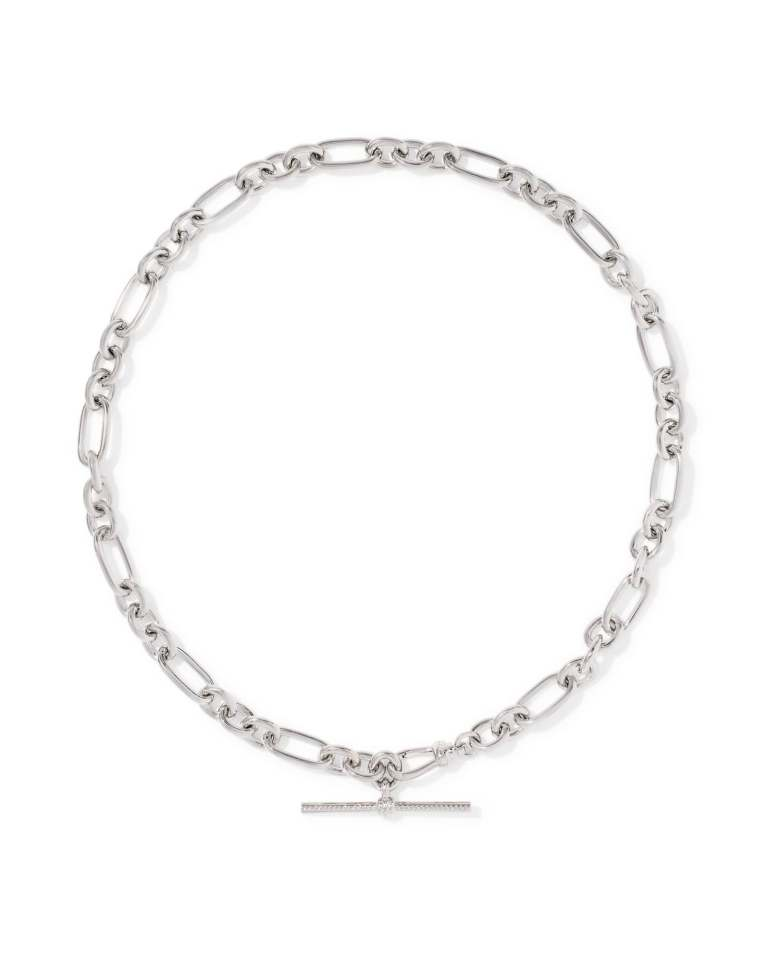Silver Embry Link and Chain Necklace with a mixed-link design and a T-bar pendant closure.